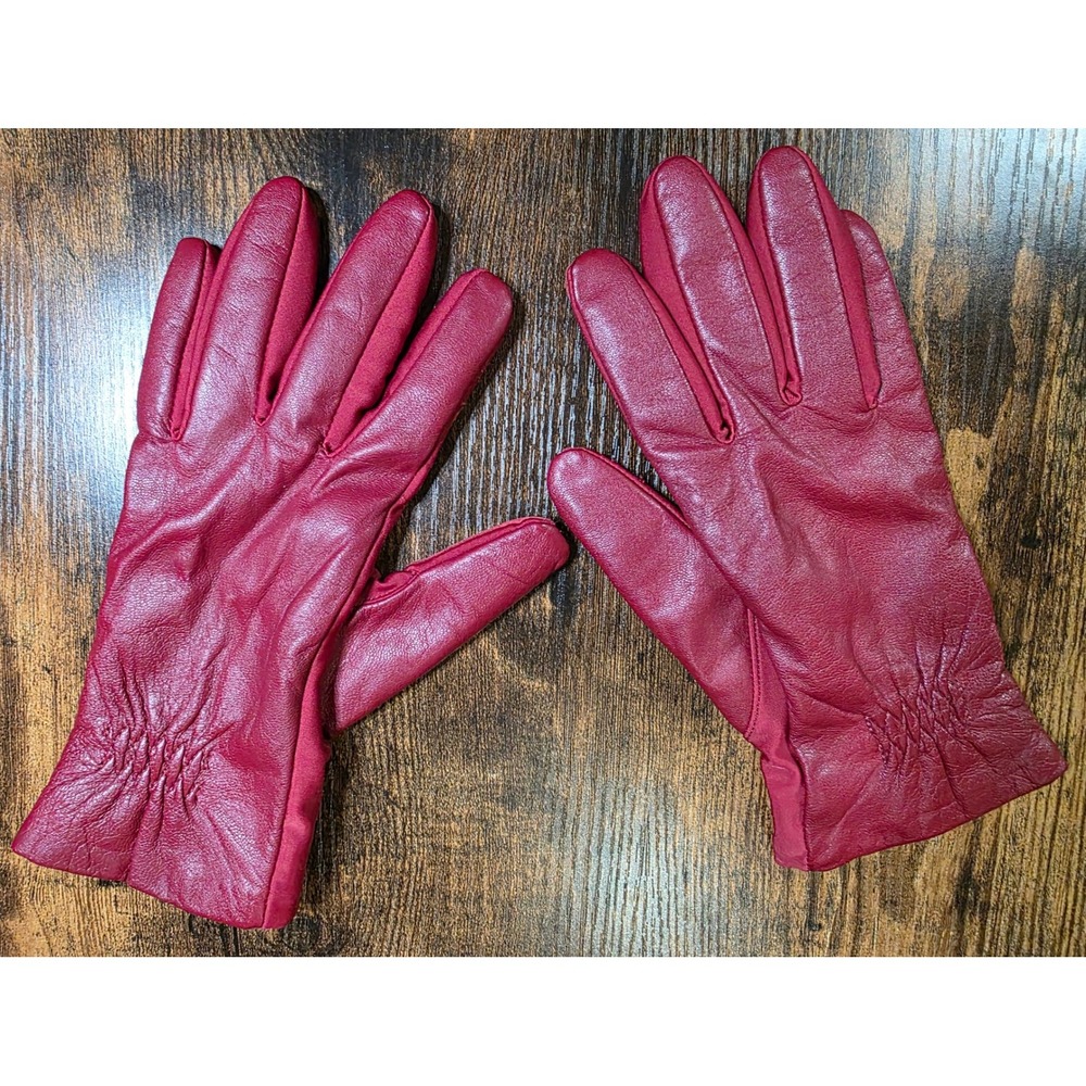 Isotoner Womens Red Genuine Leather Fleece Lined Gloves XL 40173